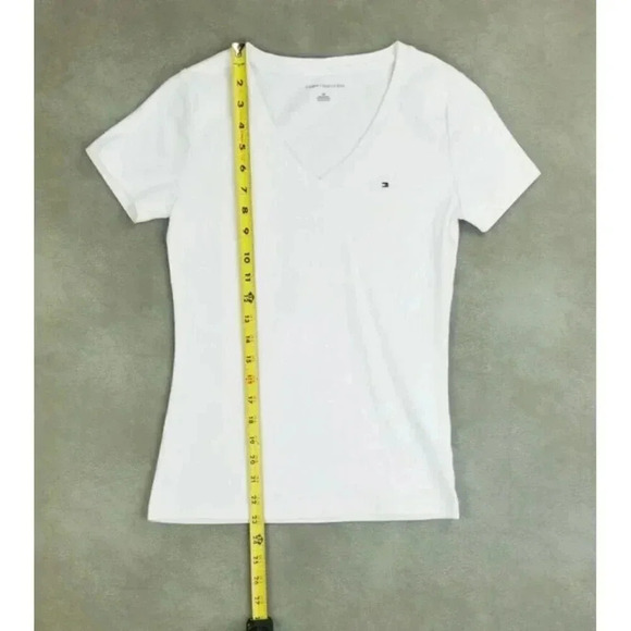 Tommy Hilfiger Small Women's V Neck Logo Tag Short Sleeve Cotton Fashion Tee - Picture 6 of 7